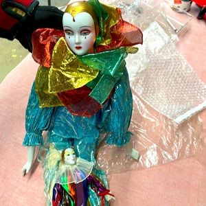 Two Vintage Porcelain Clown Dolls